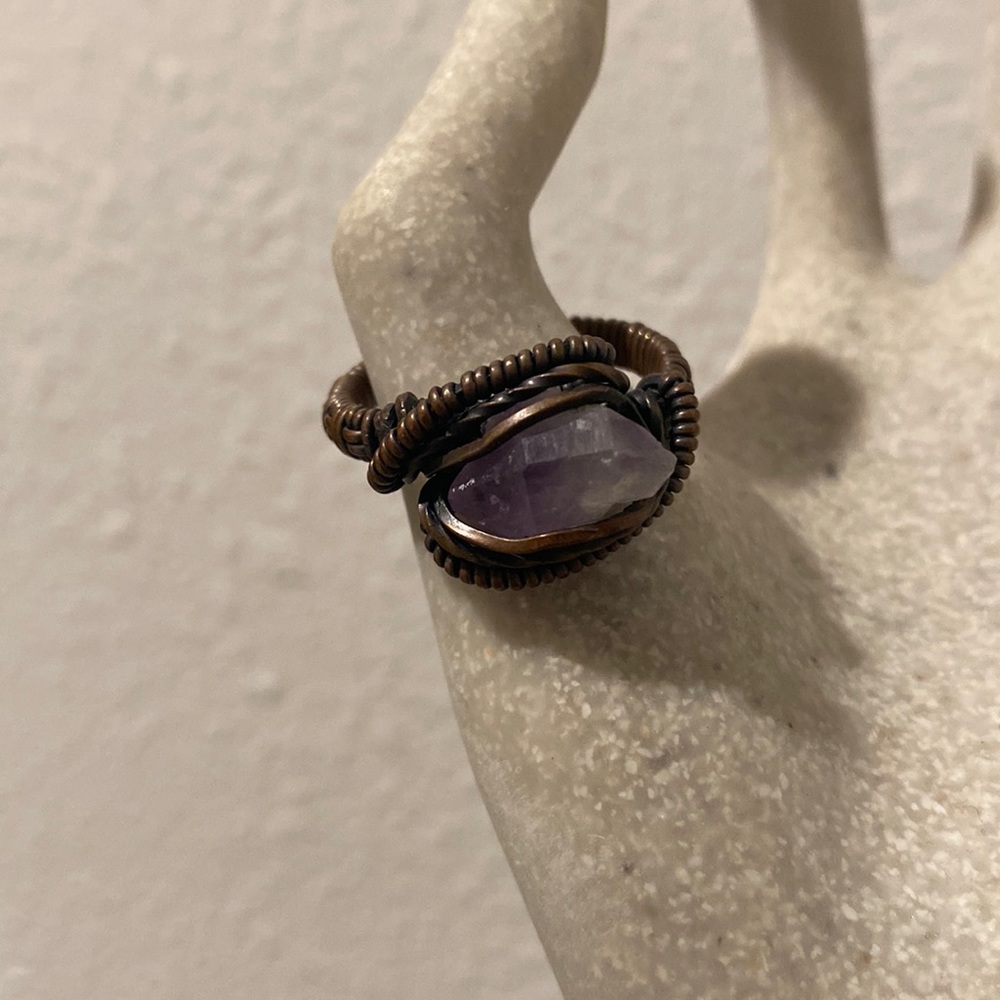 Raw amethyst wire wrapped ring